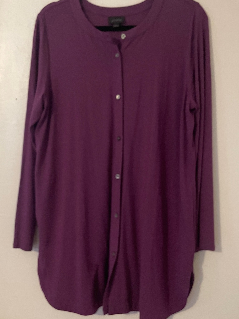J. Jill Wearever Long Button Front Tunic Top Plum Purple Pockets L